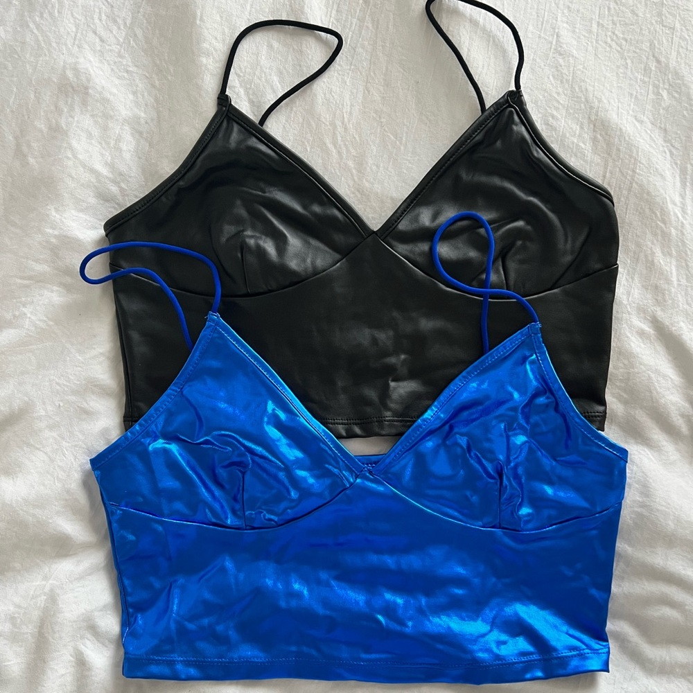 Stylish Black and Blue Satin Crop Tops
